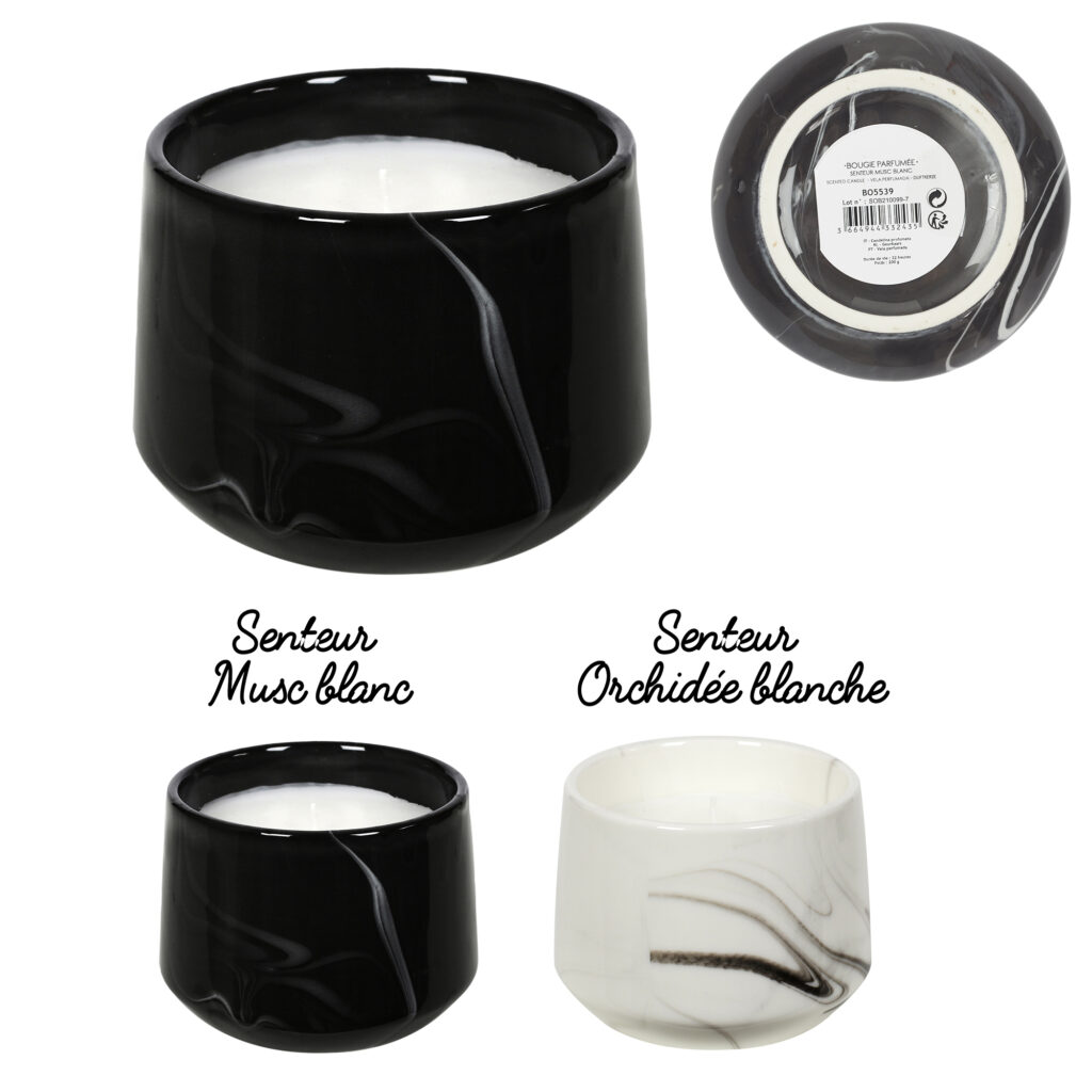 BOUGIE PARFUMÉE MARBRÉE (Diamètre 8.5 cm - H 10 cm)