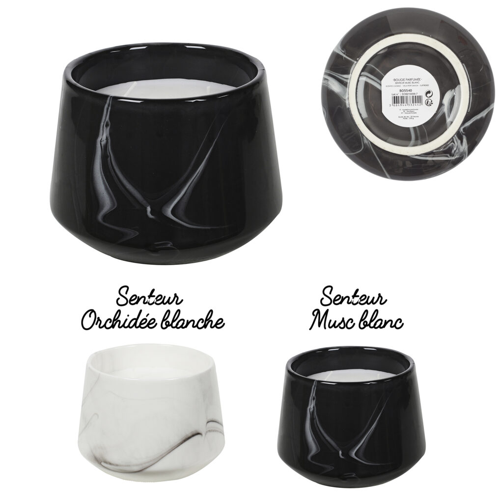 BOUGIE PARFUMÉE MARBRÉE (Diamètre 12 cm - H 10.5 cm)