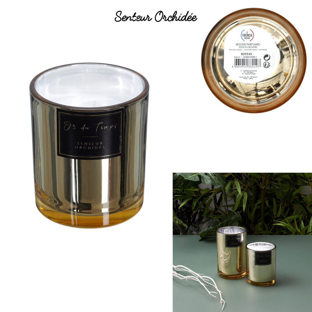 BOUGIE PARFUMÉE DORÉE (Diamètre 9 cm - H 11 cm)