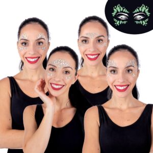 BIJOUX STRASS VISAGE (Pack 12 pièces pour visage) 4 modèles assortis phosporescent