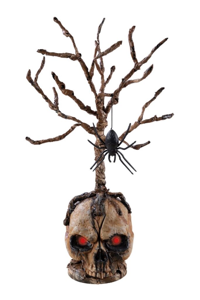 CRANE AUX YEUX LUMINEUX (avec branchage et araignée) Décoration 55 cm