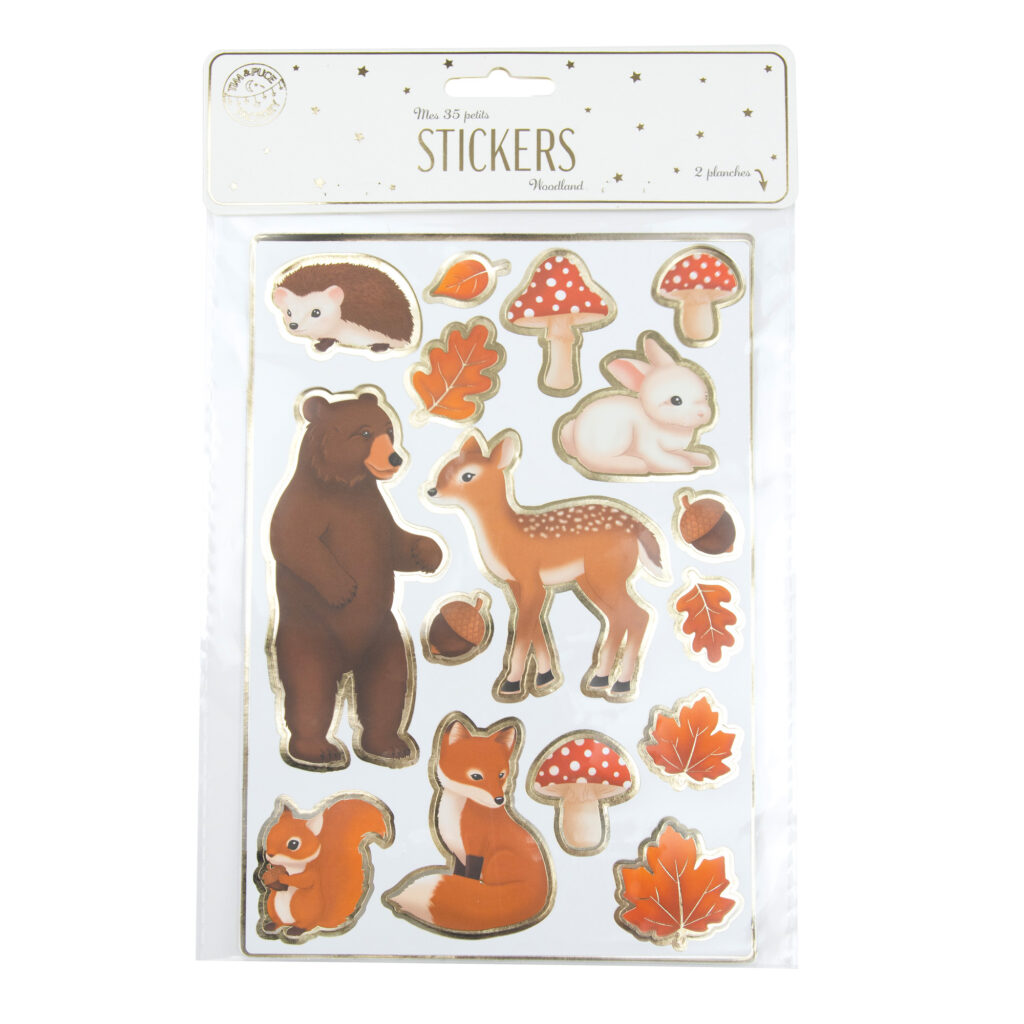 STICKERS ANIMAUX FORÊT (Deux planches - 35 stickers)