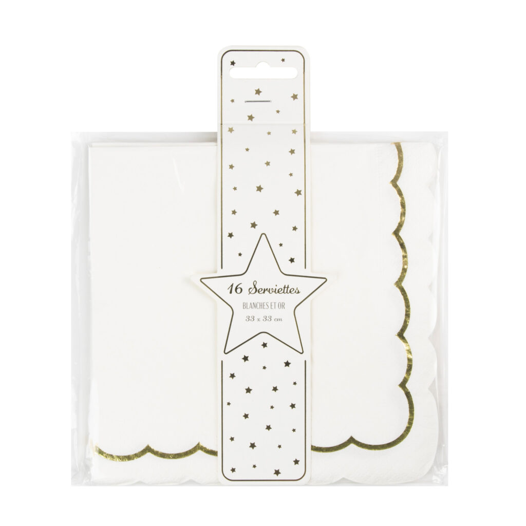 SERVIETTES BLANCHES ET OR (16 serviettes - 33 x 33 cm)