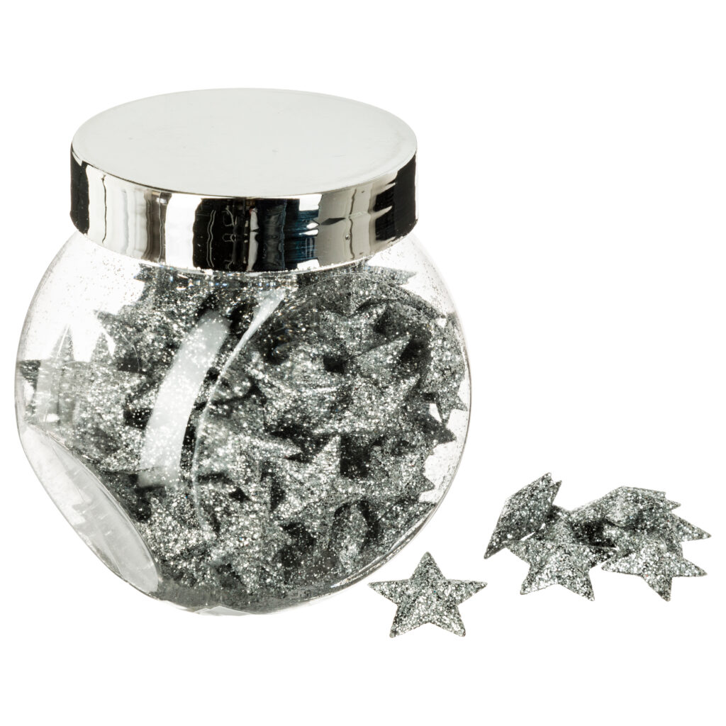 BOCAL CONFETTIS DE TABLE (Étoiles paillettes argent)