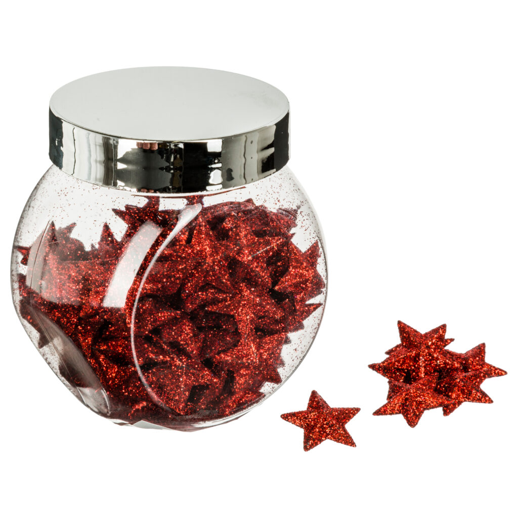 BOCAL CONFETTIS DE TABLE (Étoiles paillettes rouges)