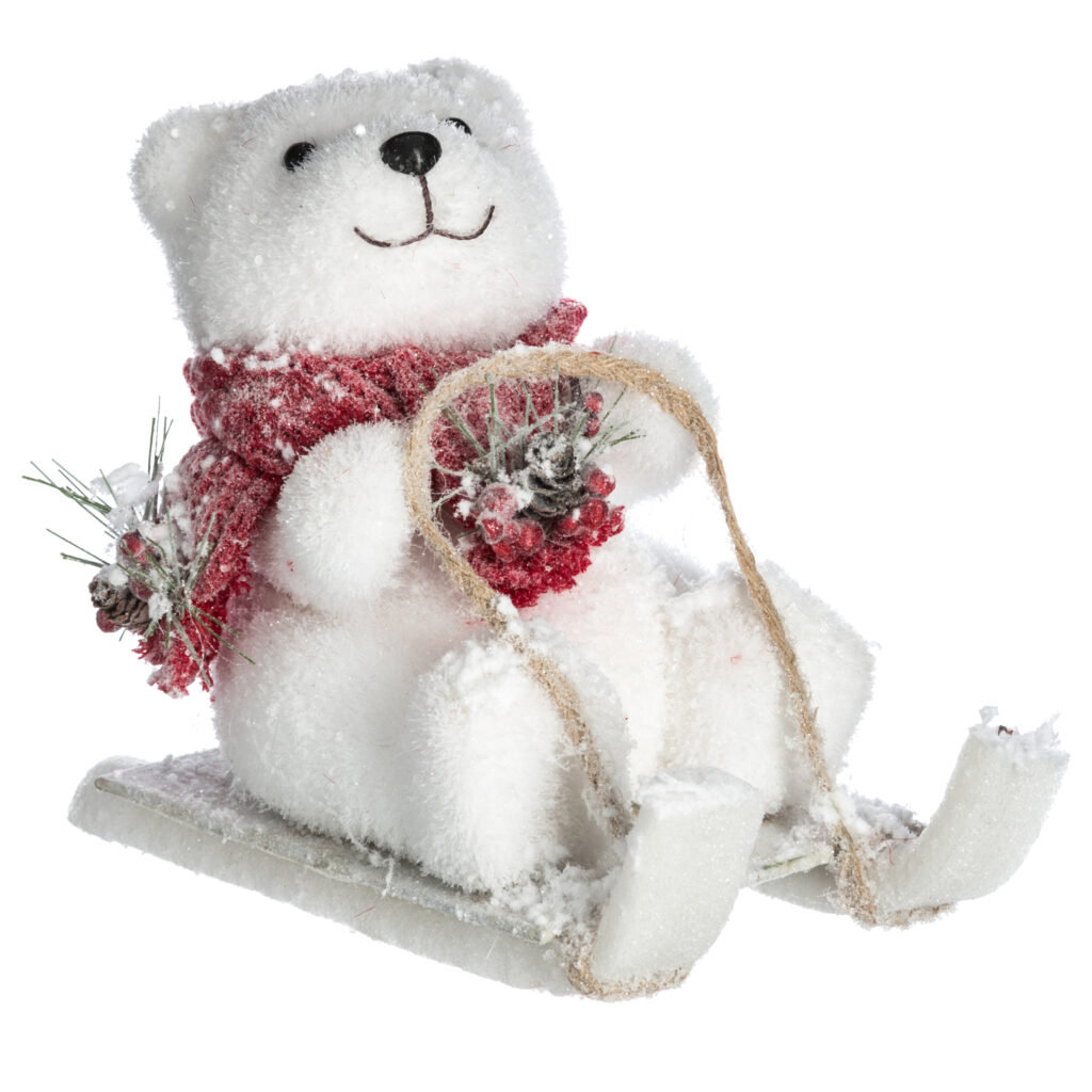 OURSON BLANC SUR LUGE (Dimension 20 x 18 cm)