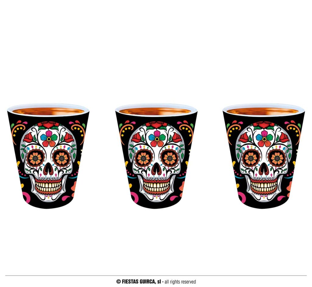 VERRES A SHOT HALLOWEEN (Set 3 verres Jour des morts) Dia de los muertos - 5 x 6 cm