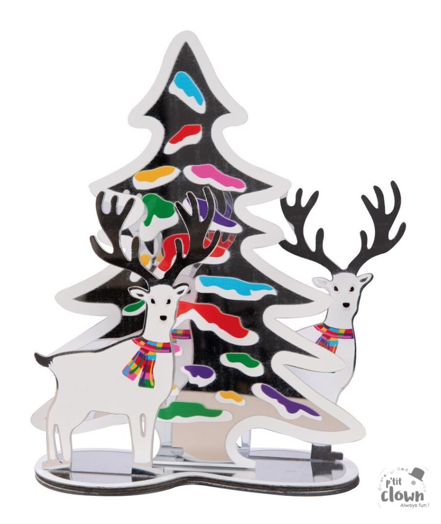 CENTRE DE TABLE DE NOEL (Rennes et sapin 20 cm) Multi couleurs - Effet miroir
