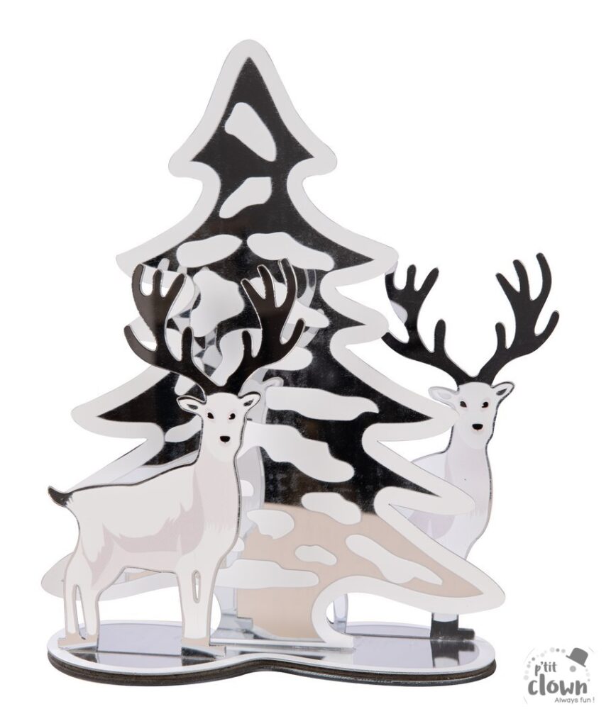 CENTRE DE TABLE DE NOEL (Rennes et sapin 20 cm) Blanc et noir - Effet miroir