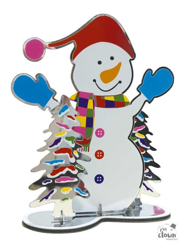 CENTRE DE TABLE DE NOEL (Bonhomme de neige 20 cm) Multi couleurs - Effet miroir