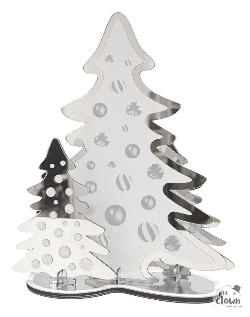 CENTRE DE TABLE DE NOEL (Sapins de noël déco 20 cm) Blanc et noir - Effet miroir