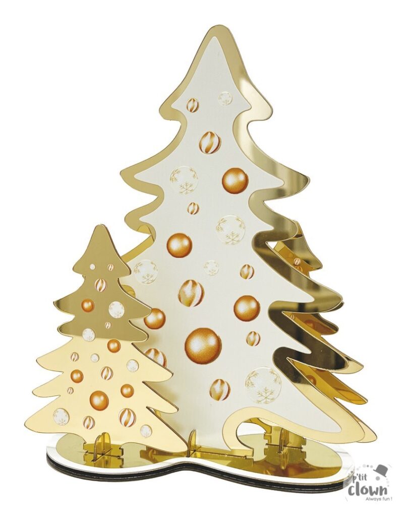 CENTRE DE TABLE DE NOEL (Sapins de noël déco 20 cm) Couleur or - Effet miroir