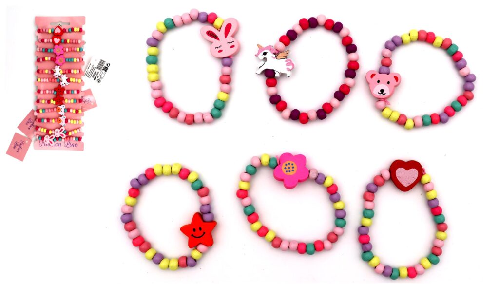 BRACELET PERLES EN BOIS (Pack de 24 pièces)