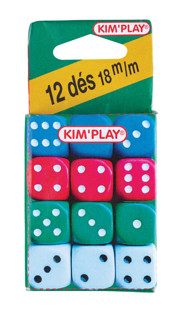 BLISTER 12 DÉS A JOUER (Taille 18 mm - 4 coloris)