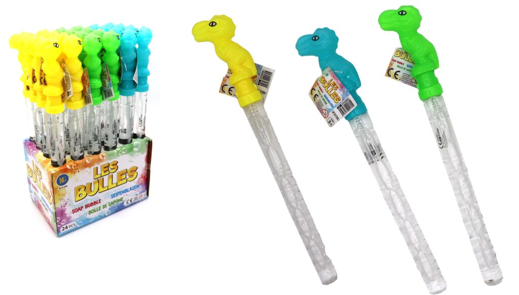 BÂTON BULLES DINOSAURE (Pack 24 tubes - 3 coloris) Taille 110 ml/37 cm
