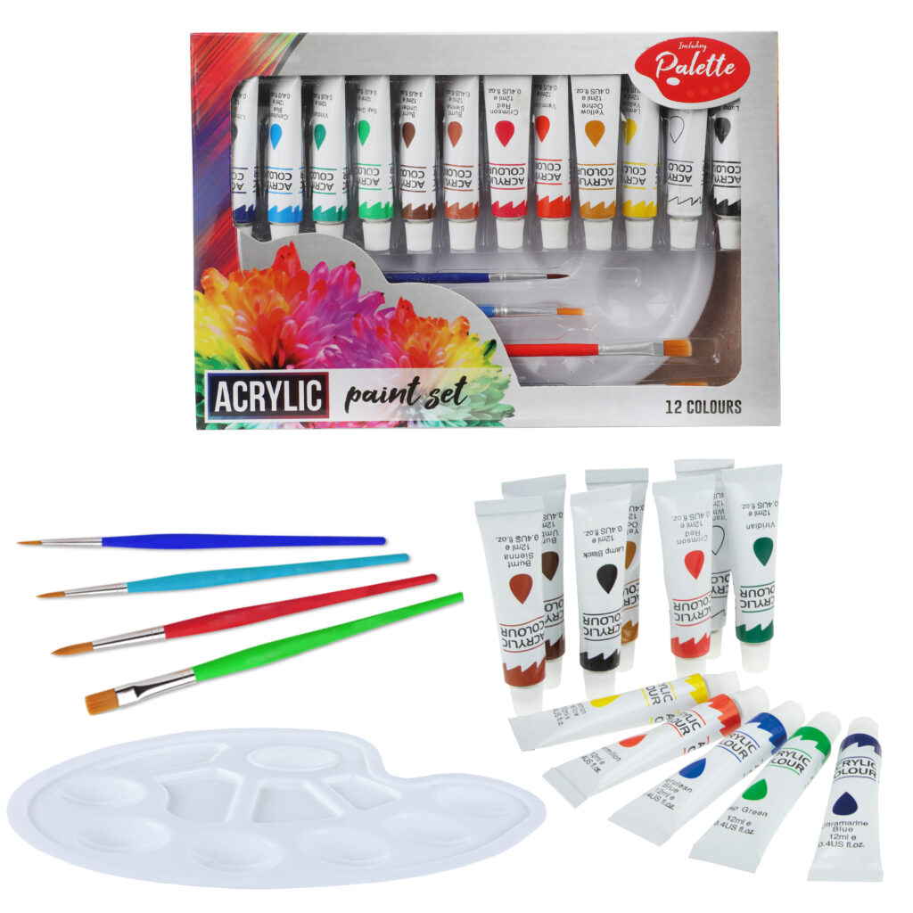 KIT DE PEINTURES ENFANT (Pack 12 tubes + pinceaux)