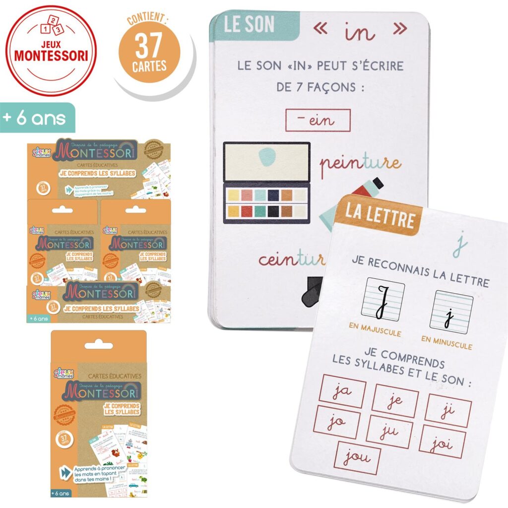 JEU DE CARTES MONTESSORI (Je comprends les syllabes) Jeu éducatif + 6 ans