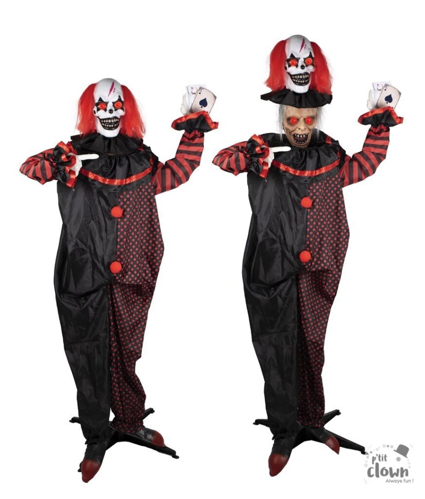 CLOWN DOUBLE TÊTE ANIMÉ (Décoration son et lumière) Taille 160 cm - Démo vidéo