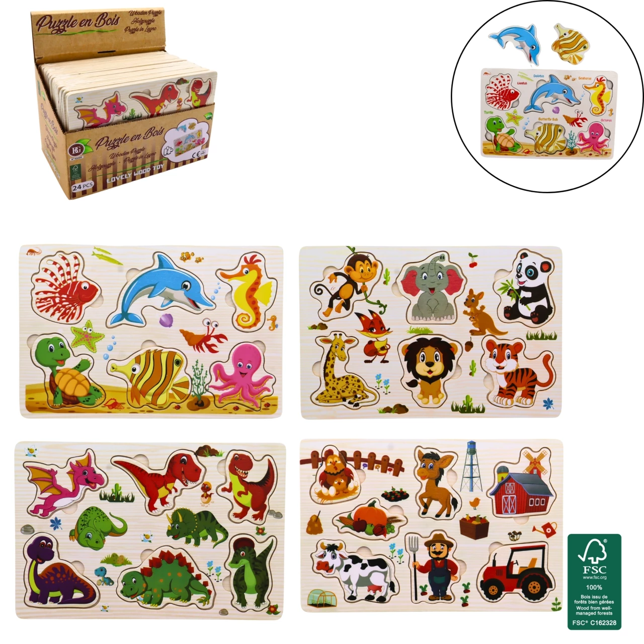 PUZZLE 6/7 PIECES EN BOIS 15X22.5CM 4 MODELES ASSORTIS