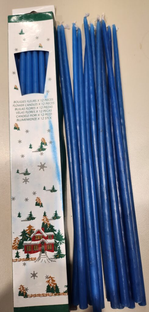 BOUGIES BLEUES LONGUES (Pack de 12 bougies)