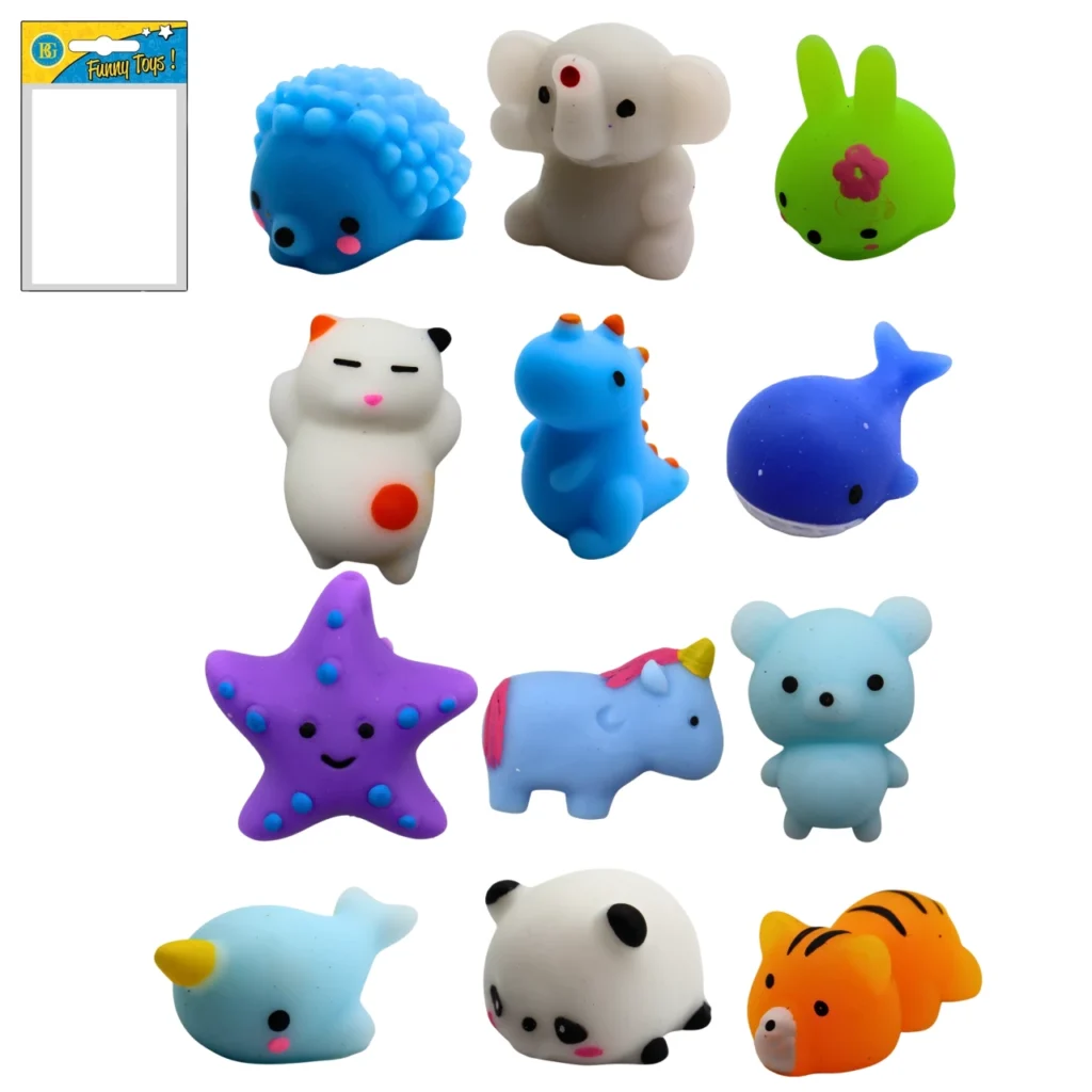 ANIMAUX ANTI STRESS (Boite 24 pièces - 4 modèles) Animal strechy 5 cm
