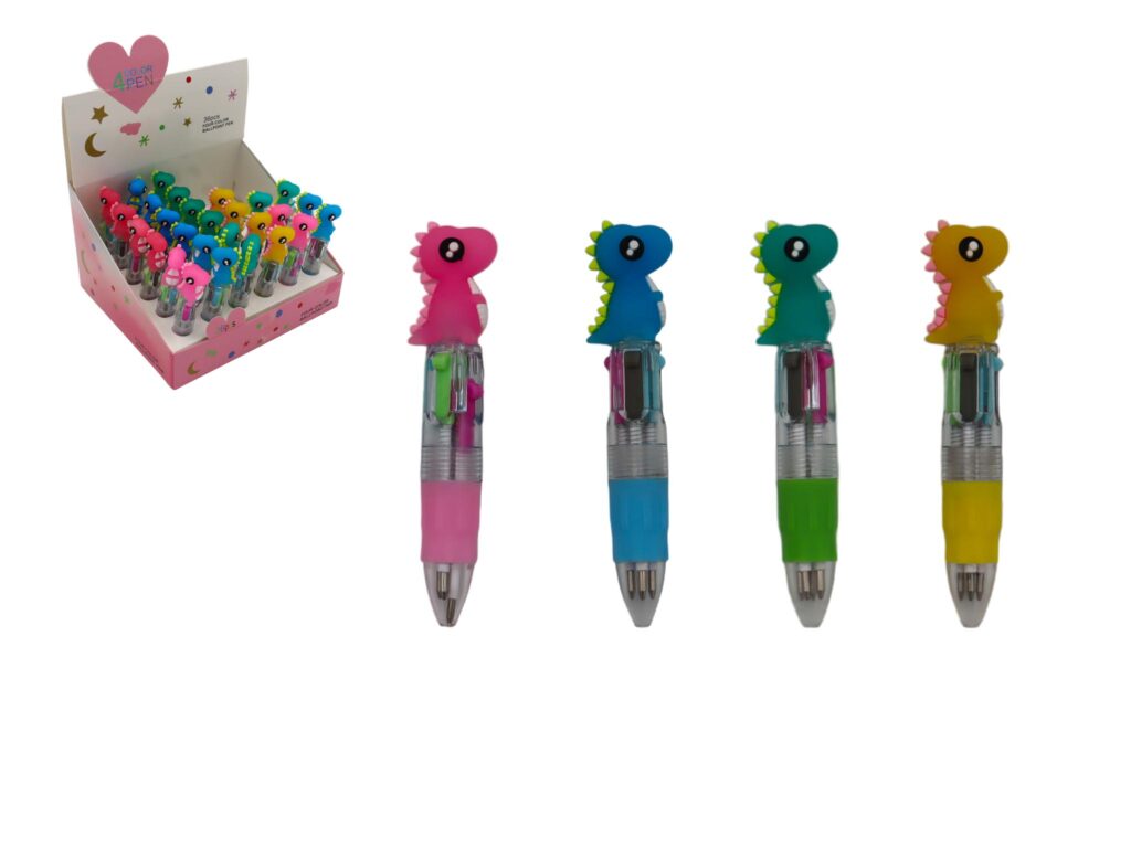STYLO BILLE 4 COULEURS (Thème dinosaure - 10 cm)