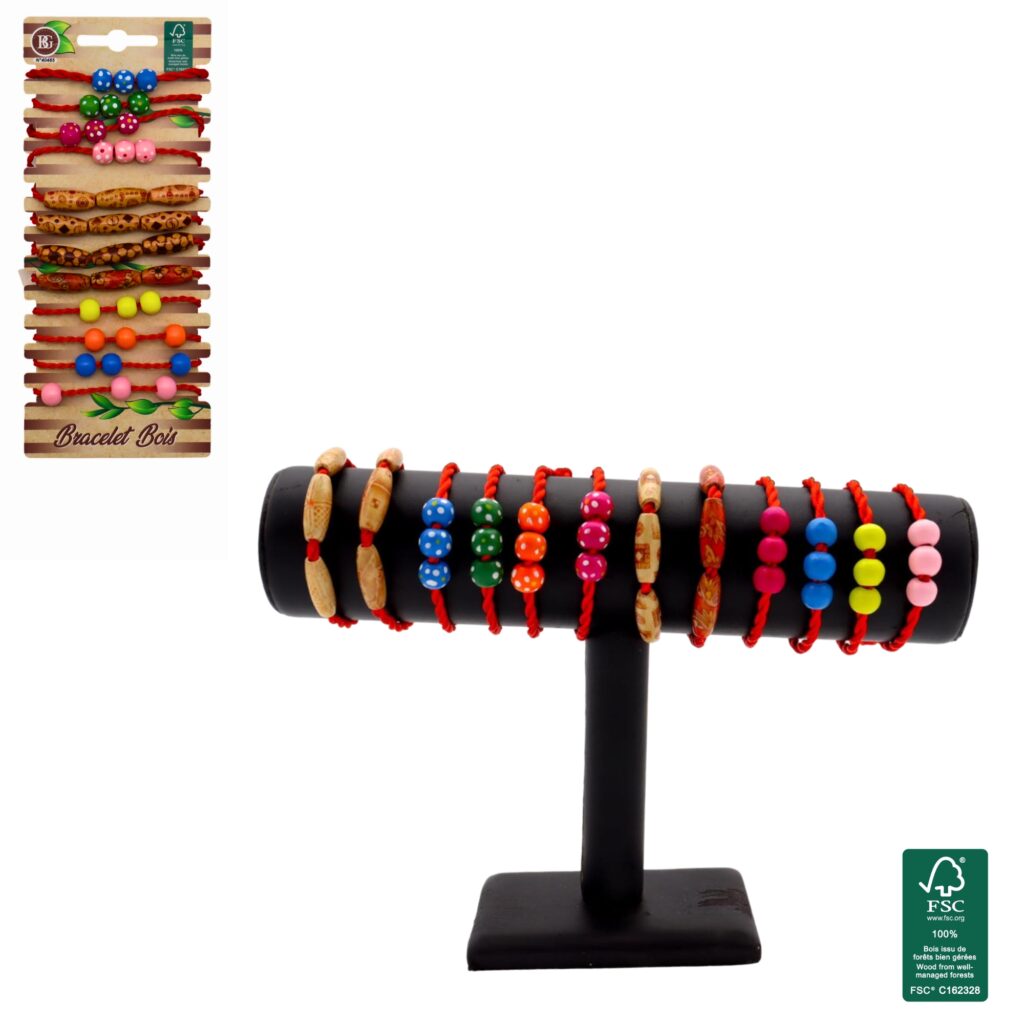BRACELETS EN BOIS (Présentoir 24 bracelets)