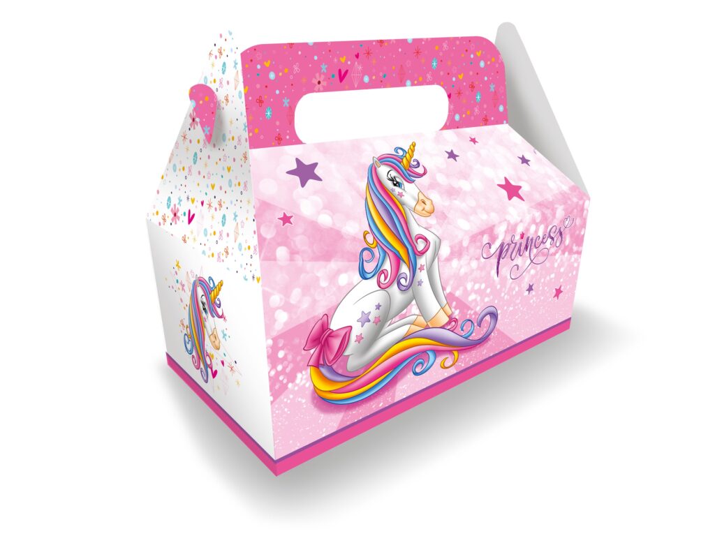 BOITE MENU POUR ENFANT (Thème des licornes) Dimension 23 x 23 x 12 cm