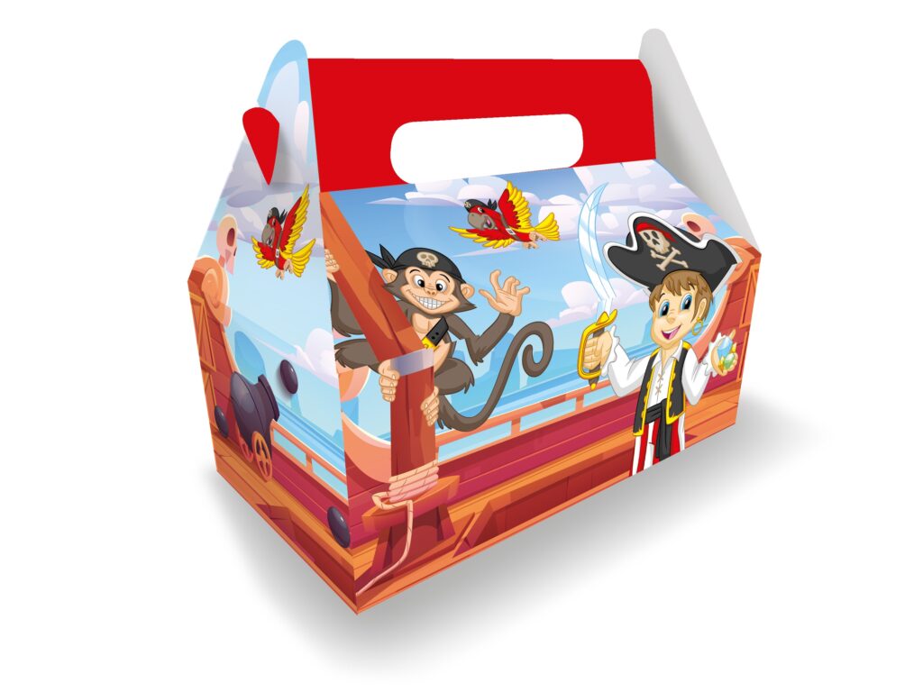 BOITE MENU POUR ENFANT (Thème des pirates) Dimension 23 x 23 x 12 cm