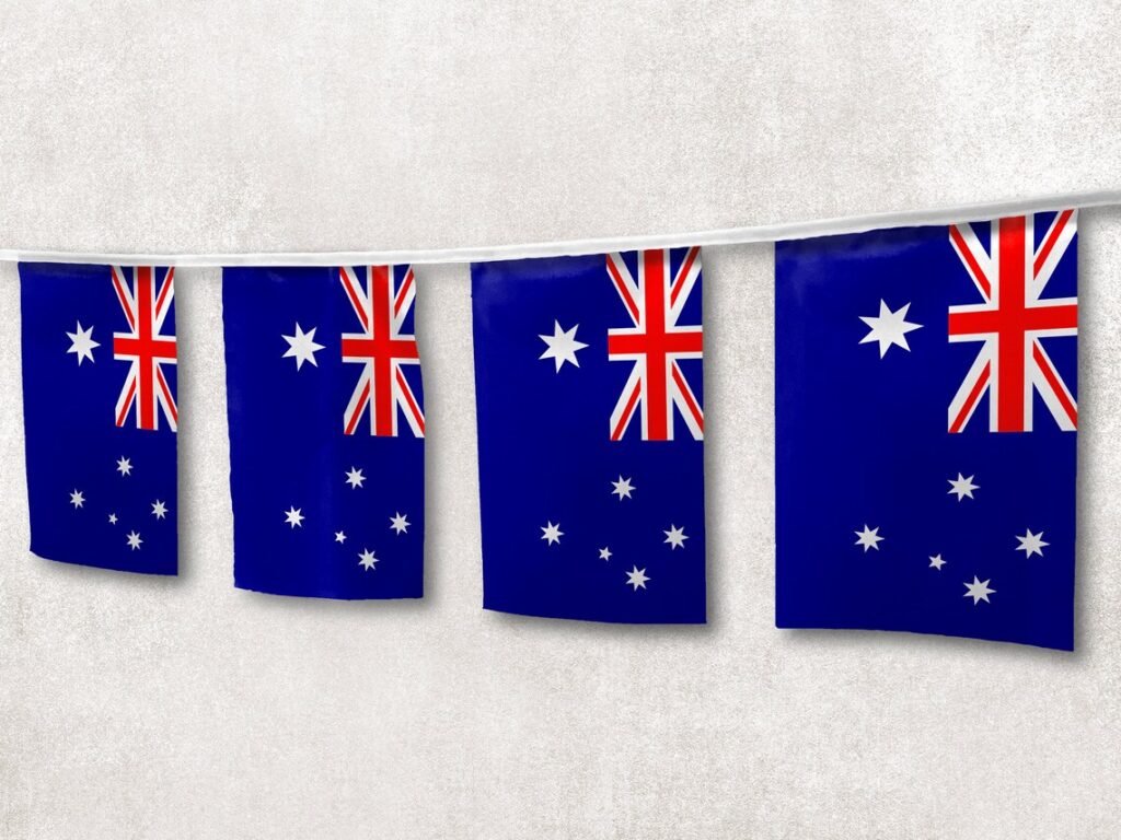 GUIRLANDE AUSTRALIE (Guirlande tissu - 10 mètres) 15 fanions 30 x 40 cm