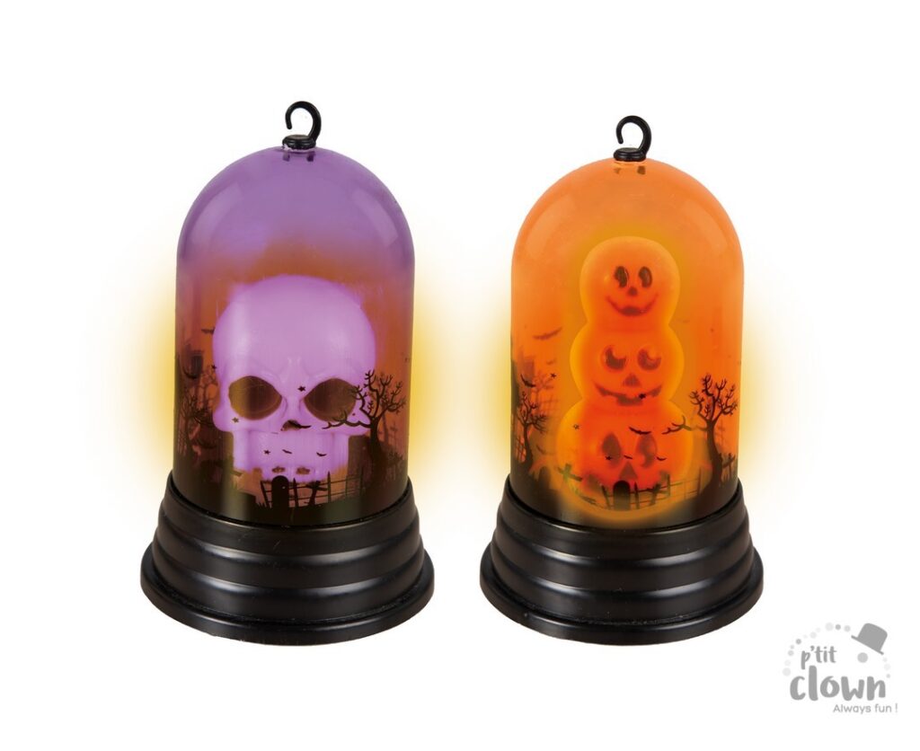 PACK 12 DÔMES LUMINEUX (Crâne ou citrouille 10 cm) Pack 12 pièces assorties