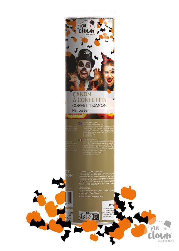 PACK CANONS A CONFETTIS (Thème Halloween - 20 cm) Pack de 24 tubes