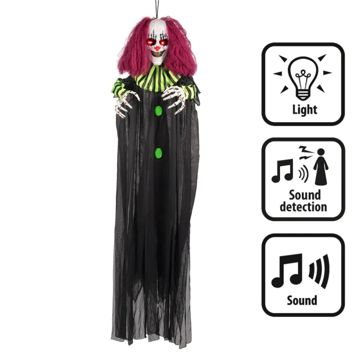 CLOWN MALÉFIQUE PENDU (Automate son et lumière) Taille 130 cm - Démo vidéo