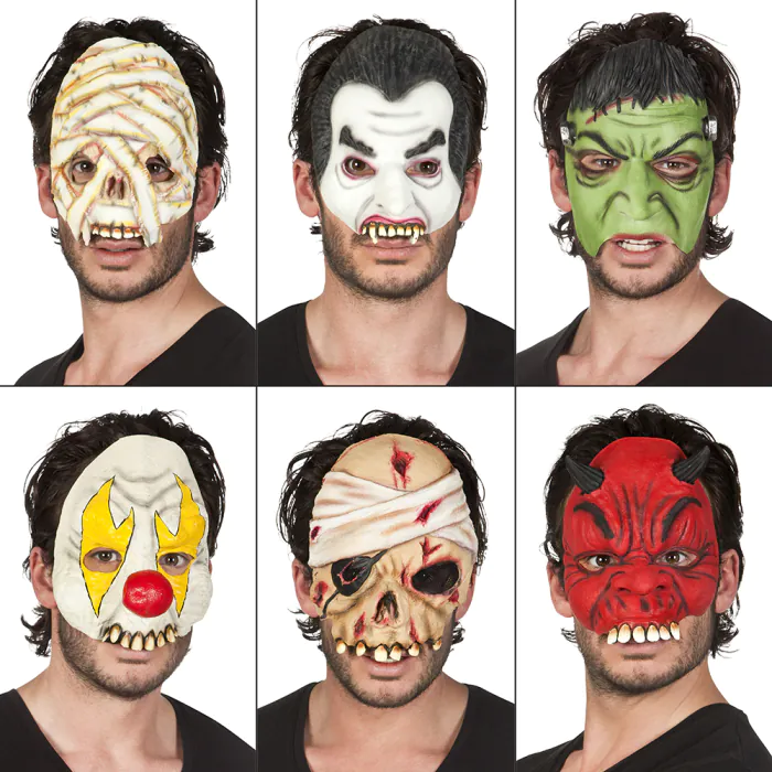 DEMI MASQUES HALLOWEEN (Pack 12 masques assortis) Masques en latex