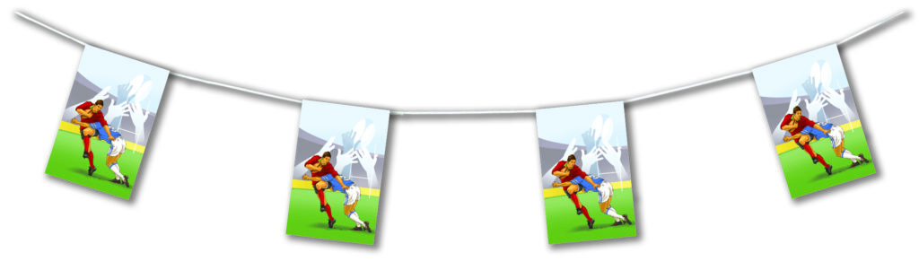 GUIRLANDE THÈME RUGBY (Guirlande papier ignifugé) Taille 4.5 mètres - 8 fanions