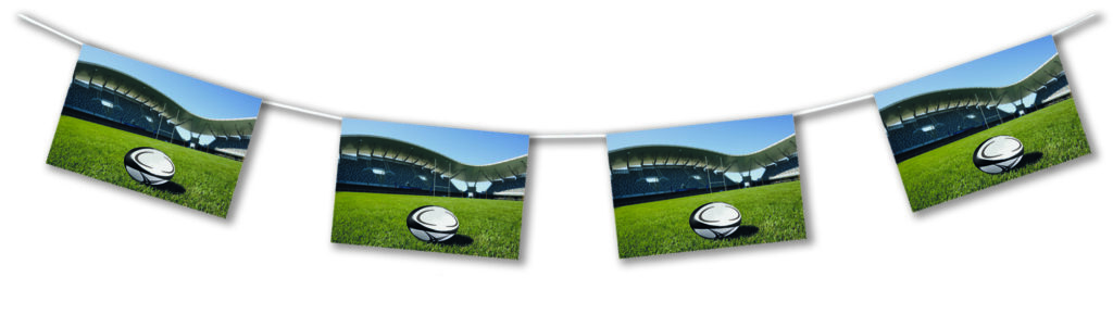 GUIRLANDE THÈME RUGBY (Guirlande papier ignifugé) Taille 4 mètres - 8 fanions