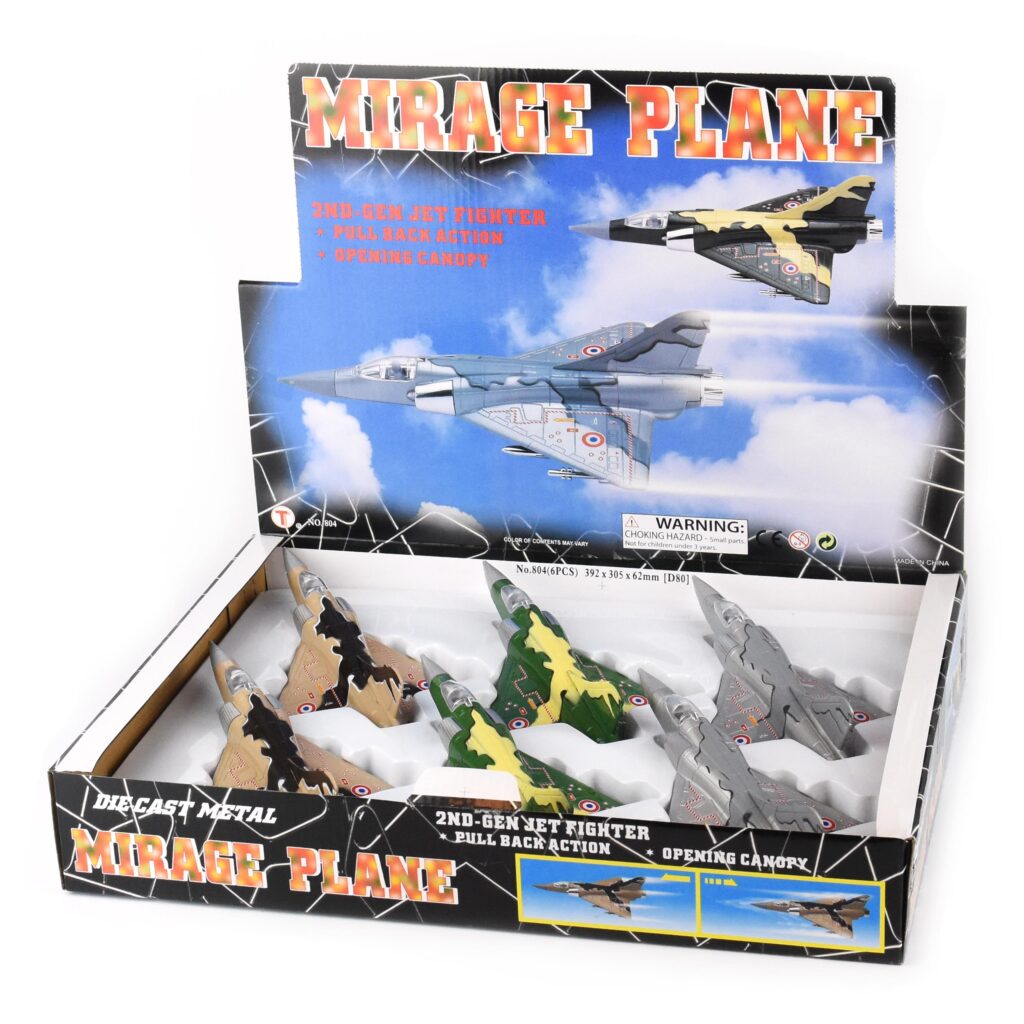 AVION MILITAIRE MIRAGE (Avion rétro friction 20 cm) Coffret 6 pièces assorties