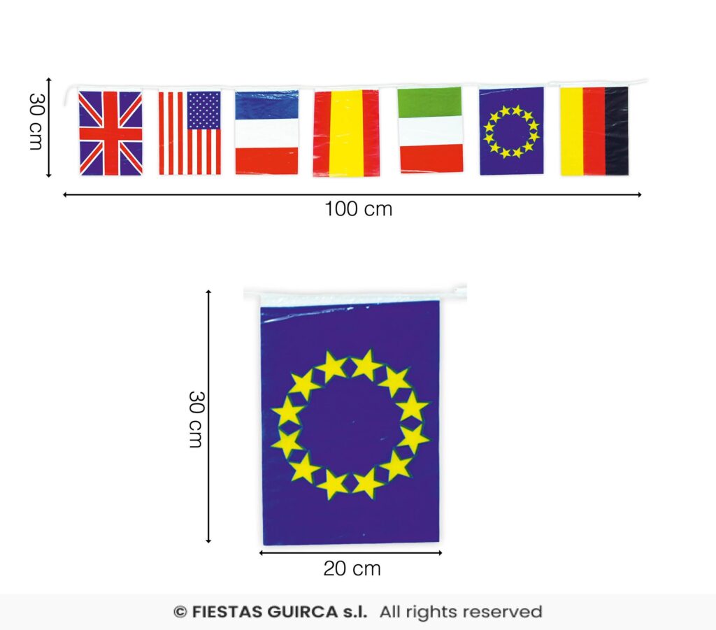 GUIRLANDE DRAPEAUX PAYS (2 Guirlandes plastique de 25 m) Pavillons 20 x 30 cm