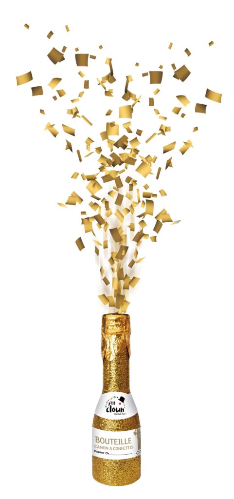 MINI BOUTEILLE A CONFETTIS (Bouteille champagne 16 cm) Confettis or