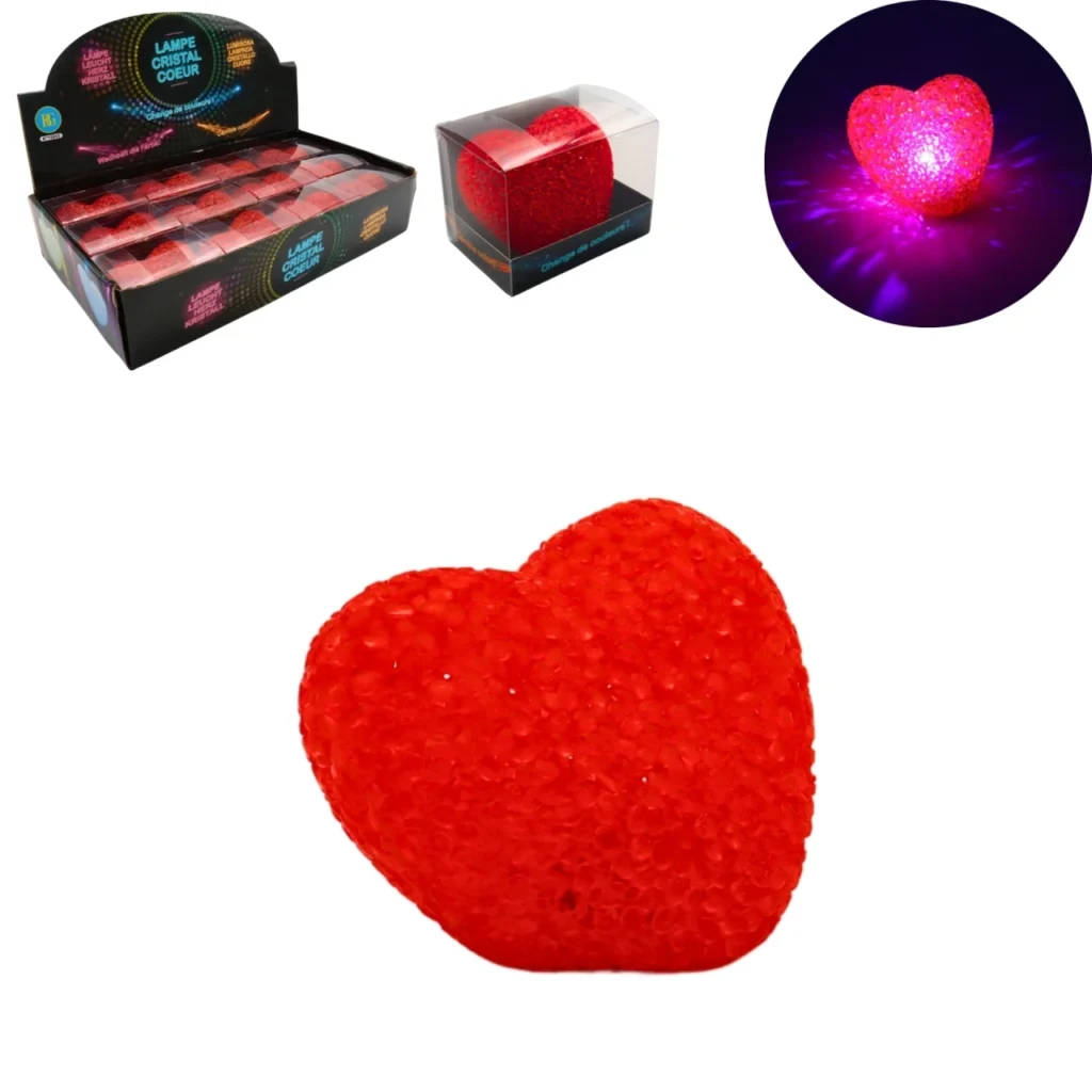 COEUR ROUGE LUMINEUX (Boite 12 pièces 7 x 8 cm)