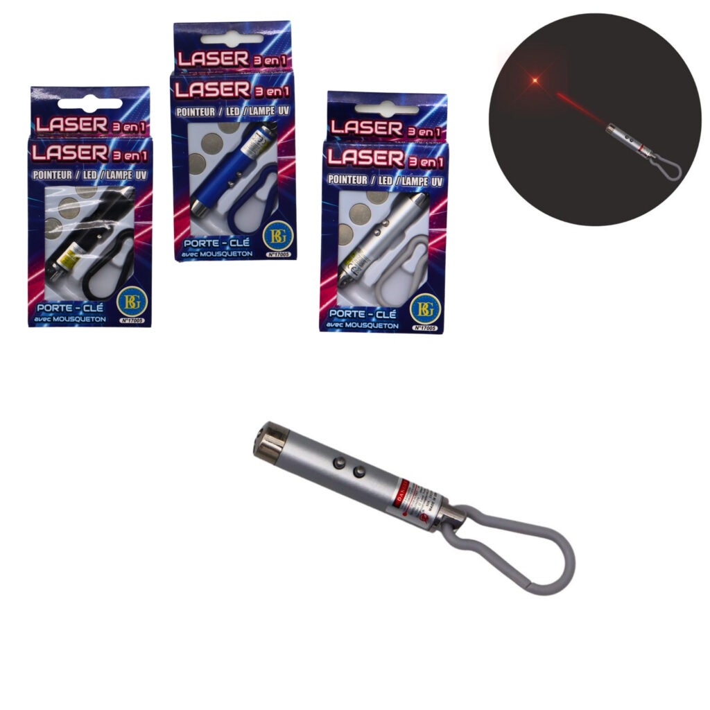MINI LAMPE TORCHE LASER (Porte-clé mousqueton) Pointeur laser - 7 cm