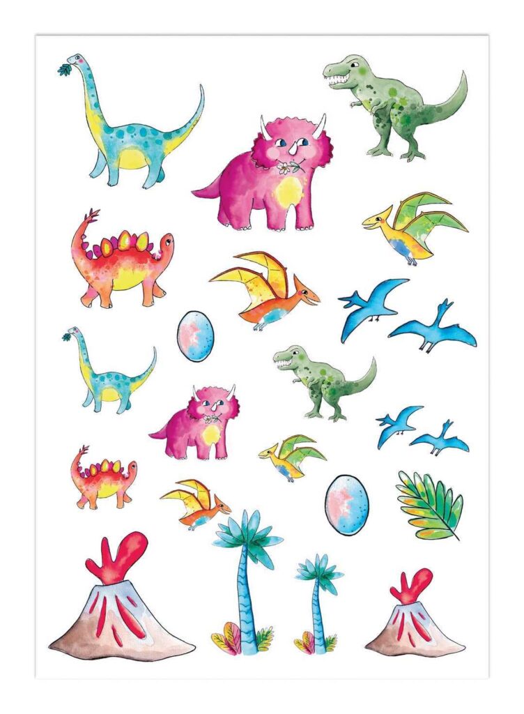 TATOUAGES DINOSAURES (Pochette avec assortiment) Taille 14.8 x 21 cm