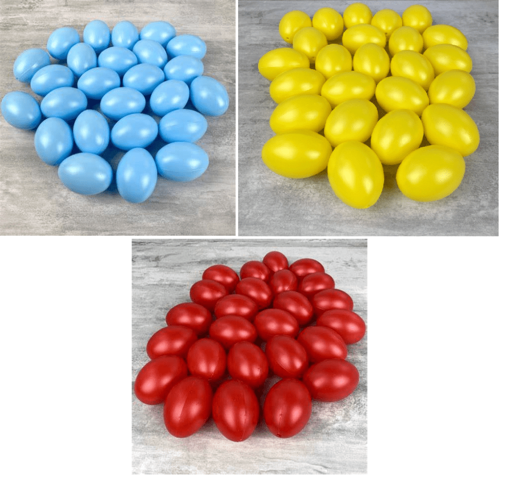 OEUFS DE PAQUES COLORÉS (Pack 25 œufs - 3 coloris) Dimension 6 cm