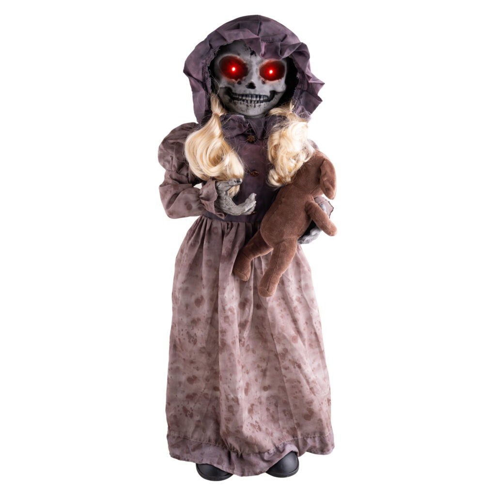 POUPEE SQUELETTE ANIMEE TETE TOURNANTE 95cm(démo vidéo)