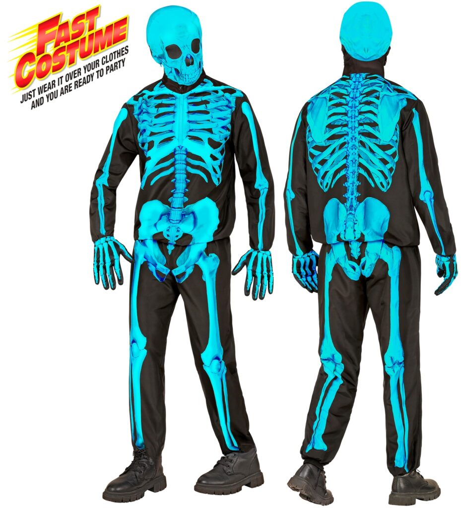 COMBINAISON SQUELETTE FLUORESCENT (veste, pantalon, gants et masque)
