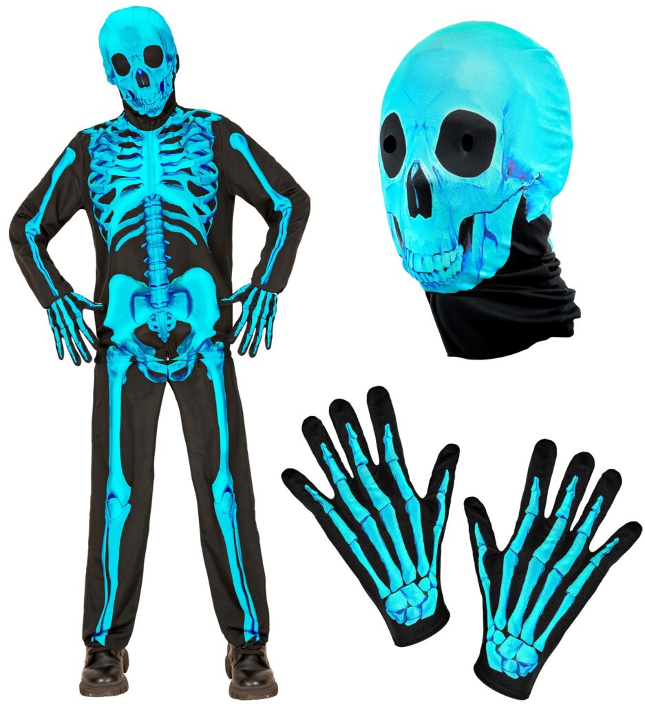 COMBINAISON SQUELETTE FLUORESCENT (veste, pantalon, gants et masque)
