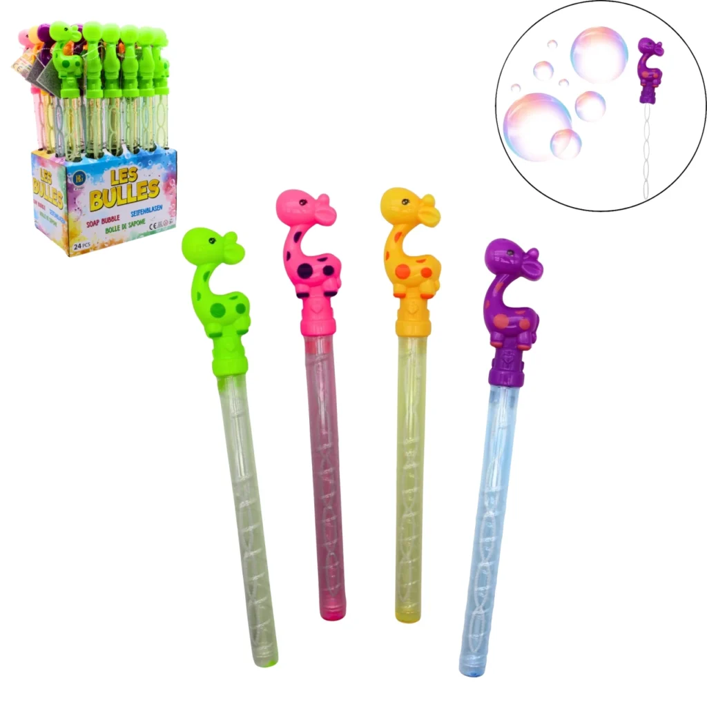 BÂTON BULLES girafe (Pack 24 tubes - 3 coloris) Taille 110 ml/37 cm