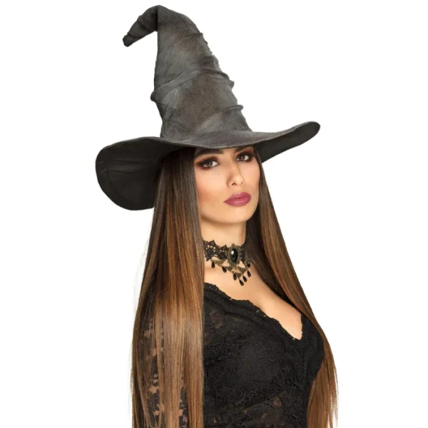 CHAPEAU DE SORCIÈRE (Imitation velours gris)