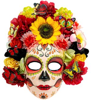 MASQUE JOUR DES MORTS "DIA DE LOS MUERTOS MASQUE AU TOURNESOL ET FLEURS COLORÉES" – Image 1