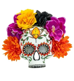 MASQUE JOUR DES MORTS "DIA DE LOS MUERTOS MASQUE CRÂNE AVEC FLEURS COLORÉES"